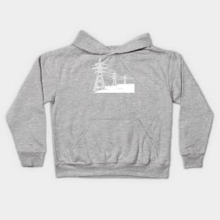 Electricity Pylons Lino Print Silhouette in White and Pink Kids Hoodie